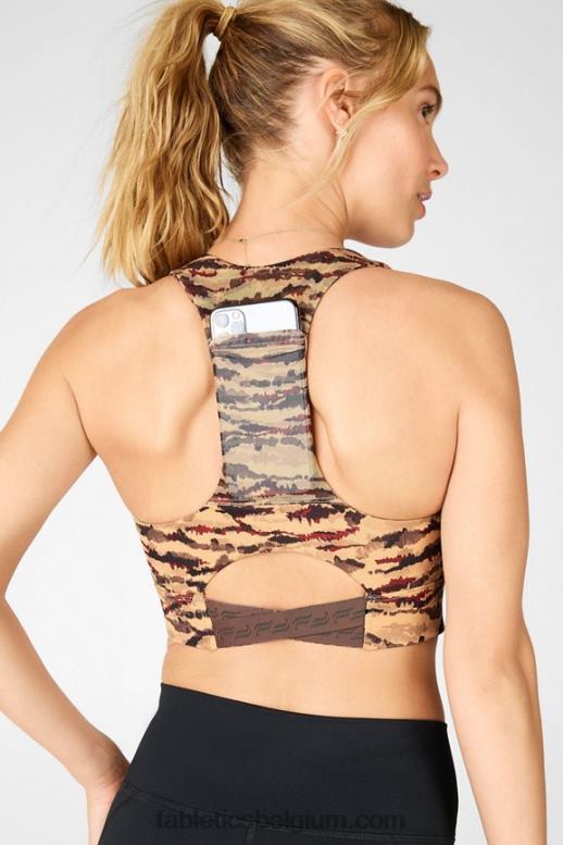 cacao tijgerin/cacao-logo vrouwen midi medium impact sportbeha voor onderweg 131 Fabletics LH20J1842