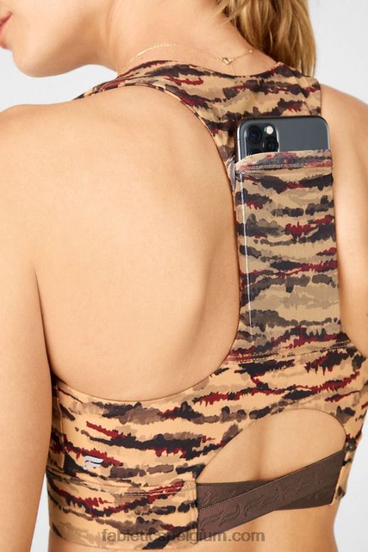 cacao tijgerin/cacao-logo vrouwen midi medium impact sportbeha voor onderweg 131 Fabletics LH20J1842