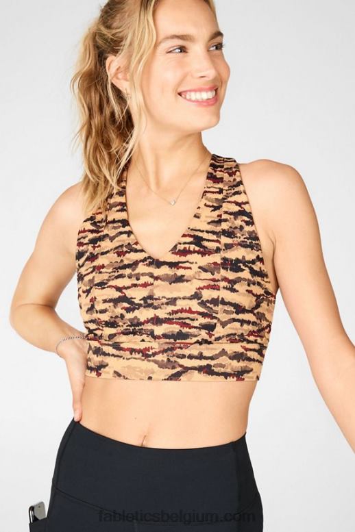 cacao tijgerin/cacao-logo vrouwen midi medium impact sportbeha voor onderweg 131 Fabletics LH20J1842
