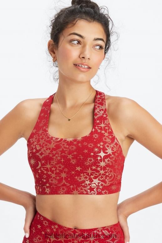 dieprode folie stardust/goud vrouwen boost medium impact sportbeha 120 Fabletics LH20J1783