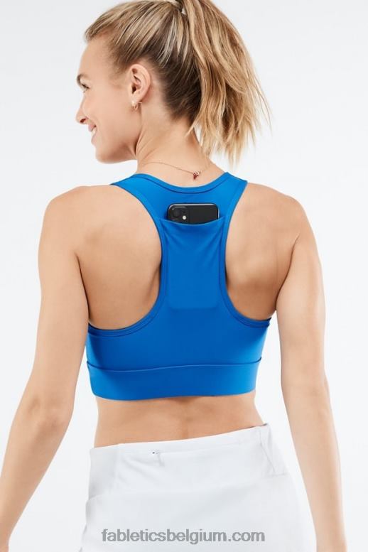 elektrisch blauw vrouwen medium impact sportbeha voor onderweg 117 Fabletics LH20J1768