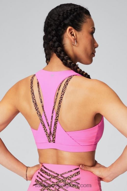 elektrische roos/golvende jachtluipaard vrouwen boost medium impact sportbeha 119 Fabletics LH20J1779