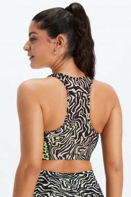 gemarmerde zebra/highlighter golvende jachtluipaard vrouwen medium impact sportbeha voor onderweg 113 Fabletics LH20J1746