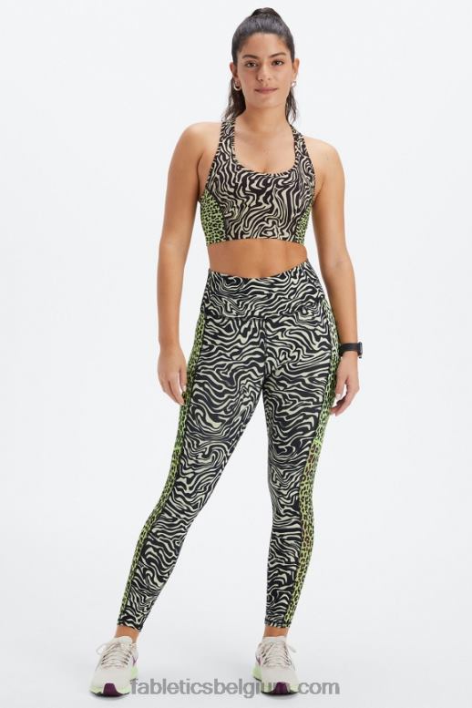 gemarmerde zebra/highlighter golvende jachtluipaard vrouwen medium impact sportbeha voor onderweg 113 Fabletics LH20J1746