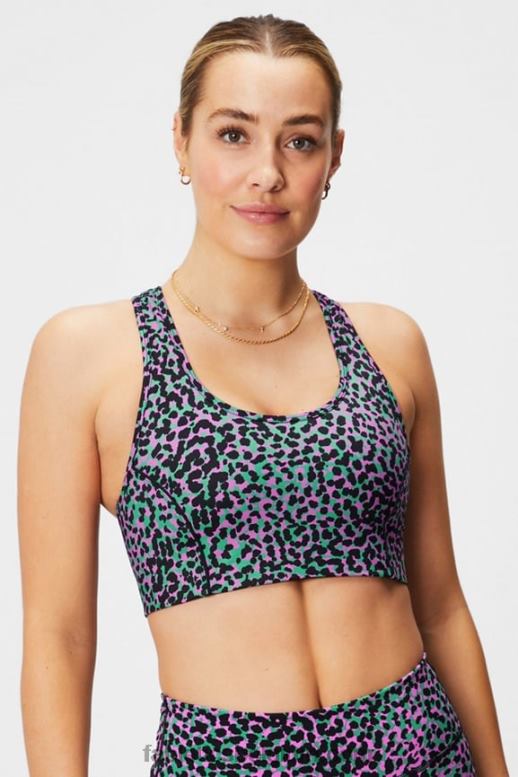 grasgroen safari spots/zwart vrouwen medium impact sportbeha voor onderweg 112 Fabletics LH20J1740