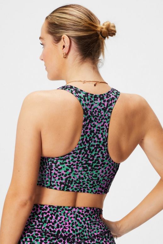 grasgroen safari spots/zwart vrouwen medium impact sportbeha voor onderweg 112 Fabletics LH20J1740