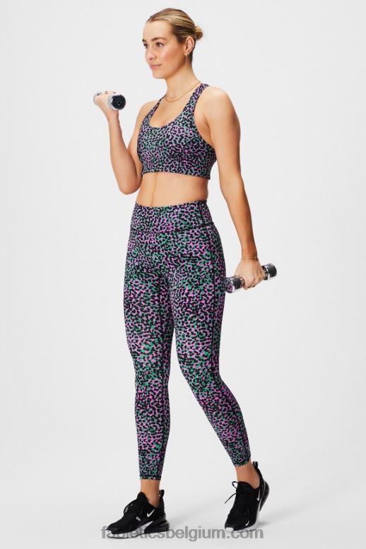 grasgroen safari spots/zwart vrouwen medium impact sportbeha voor onderweg 112 Fabletics LH20J1740