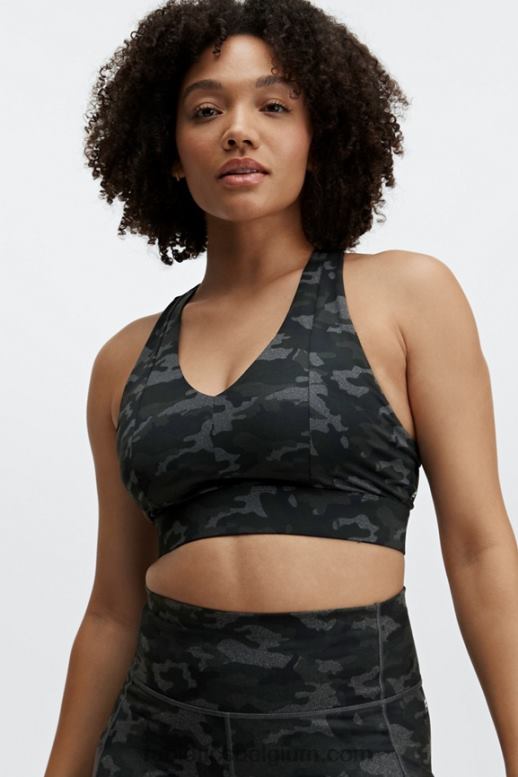 houtskool camo/zwart logo vrouwen midi medium impact sportbeha voor onderweg 130 Fabletics LH20J1835