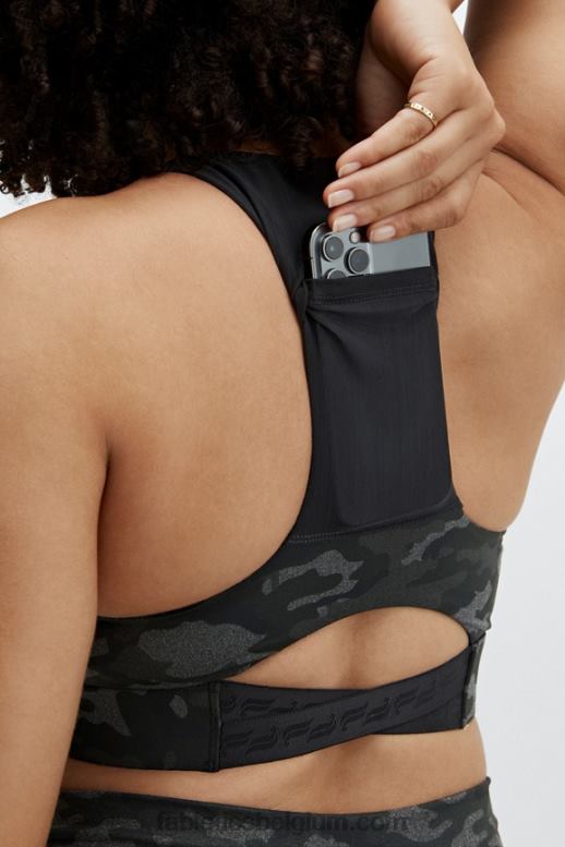 houtskool camo/zwart logo vrouwen midi medium impact sportbeha voor onderweg 130 Fabletics LH20J1835