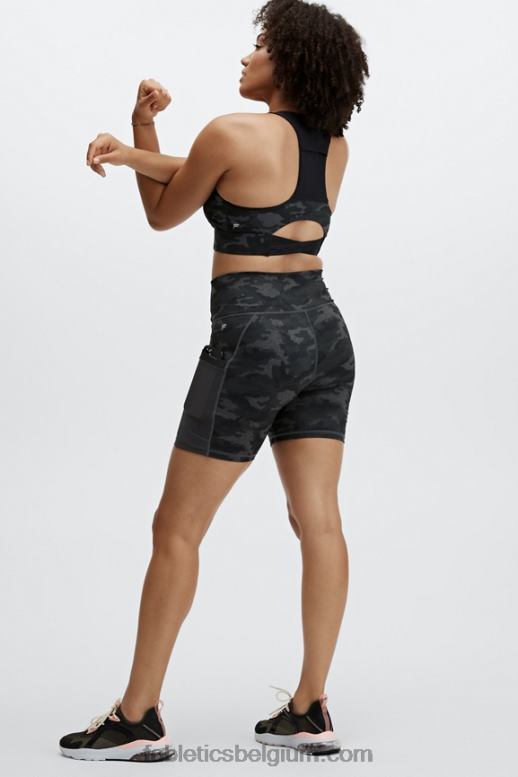 houtskool camo/zwart logo vrouwen midi medium impact sportbeha voor onderweg 130 Fabletics LH20J1835