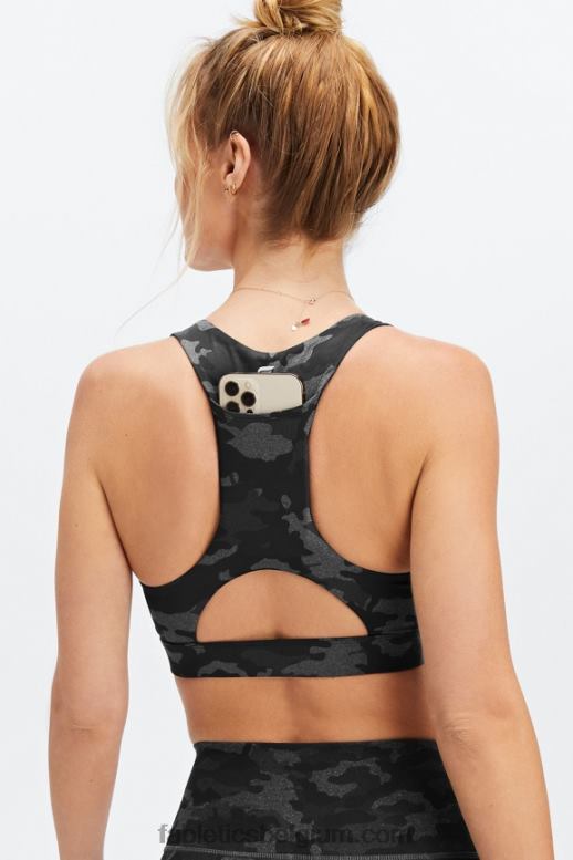 houtskool camouflage vrouwen midi medium impact sportbeha voor onderweg 128 Fabletics LH20J1829