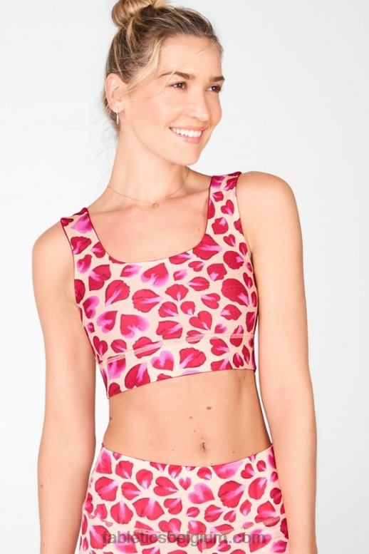 kaki / rozenblaadjes vrouwen Harlow omkeerbare medium impact sportbeha Fabletics LH20J1873