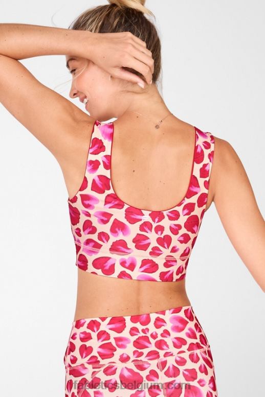 kaki / rozenblaadjes vrouwen Harlow omkeerbare medium impact sportbeha Fabletics LH20J1873