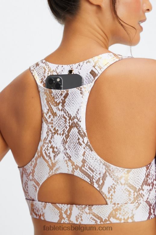 koperfolie slang vrouwen midi medium impact sportbeha voor onderweg 128 Fabletics LH20J1827