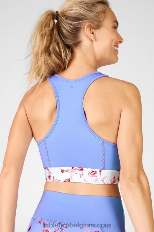 kristalblauw/witte bloei vrouwen claire midi medium impact sportbeha Fabletics LH20J1935