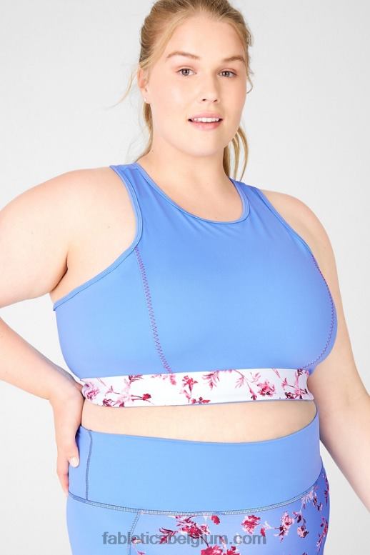 kristalblauw/witte bloei vrouwen claire midi medium impact sportbeha Fabletics LH20J1936