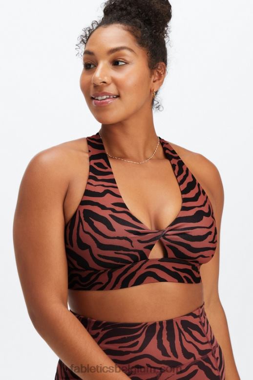 mahonie zebrastrepen vrouwen oasis twist sportbeha 109 Fabletics LH20J1720