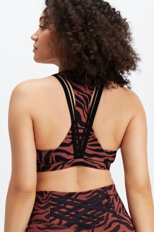 mahonie zebrastrepen/zwart vrouwen boost medium impact sportbeha 122 Fabletics LH20J1792