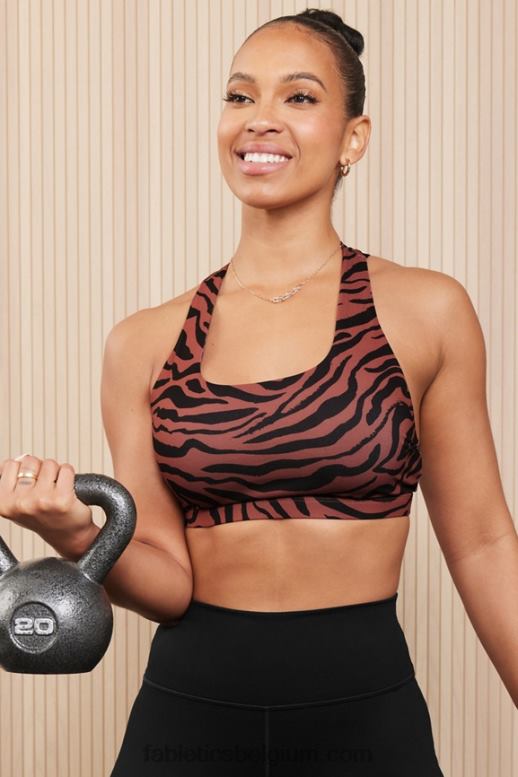 mahonie zebrastrepen/zwart vrouwen boost medium impact sportbeha 122 Fabletics LH20J1792