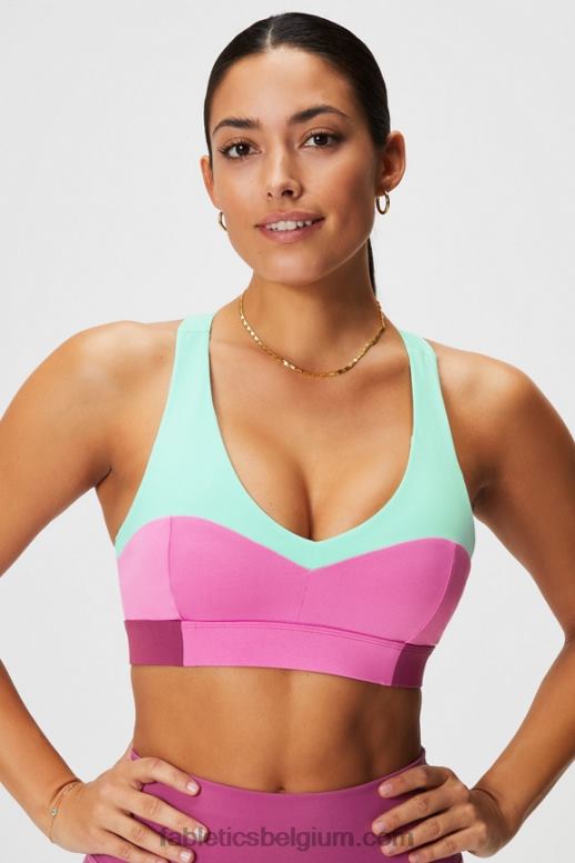 mistige baai / roze pop / roze wangen vrouwen midi medium impact sportbeha voor onderweg 127 Fabletics LH20J1824