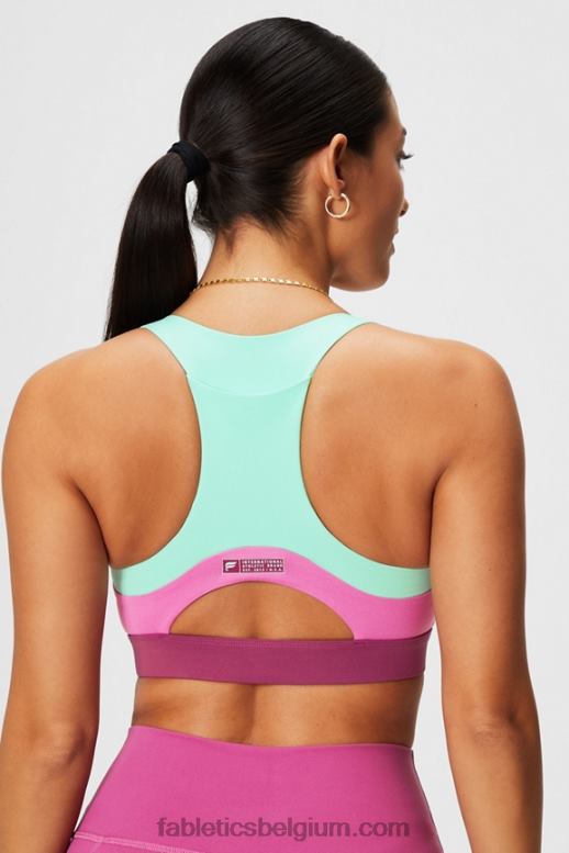 mistige baai / roze pop / roze wangen vrouwen midi medium impact sportbeha voor onderweg 127 Fabletics LH20J1824