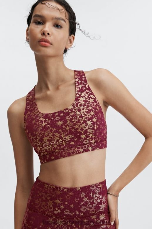 portwijn stardust/goud vrouwen boost medium impact sportbeha 121 Fabletics LH20J1787