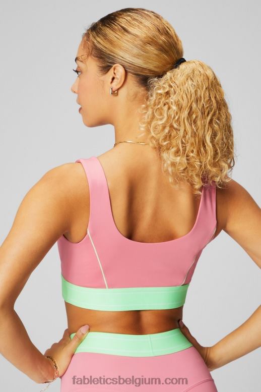 rouge blush/gesuikerde limoen vrouwen medium impact sportbeha met biezen Fabletics LH20J1815