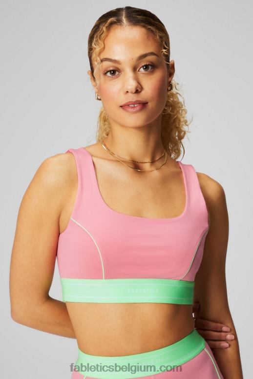 rouge blush/gesuikerde limoen vrouwen medium impact sportbeha met biezen Fabletics LH20J1815