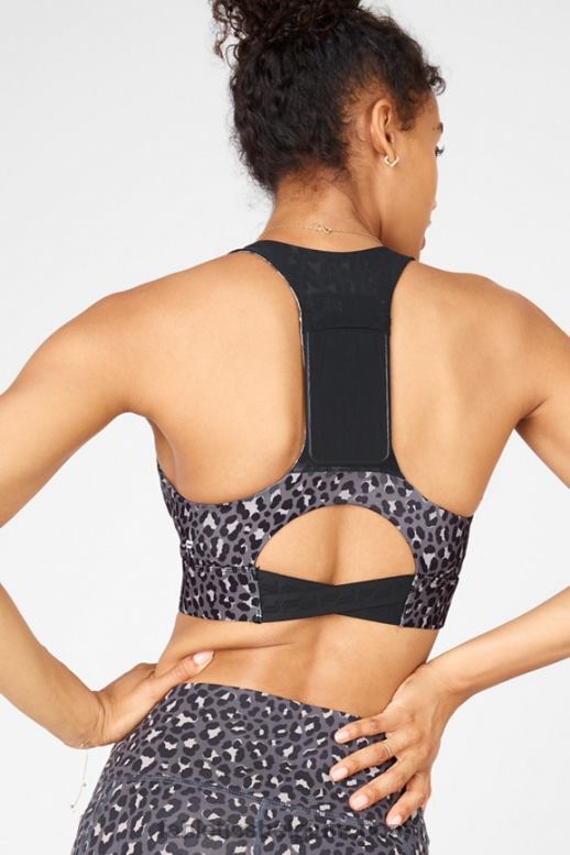 stealth/zwarte glans vrouwen midi medium impact sportbeha voor onderweg 130 Fabletics LH20J1839