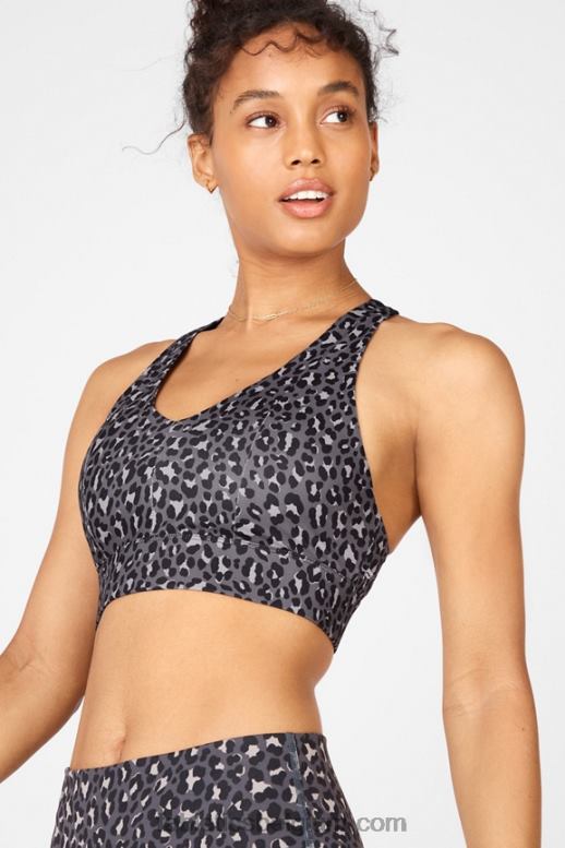 stealth/zwarte glans vrouwen midi medium impact sportbeha voor onderweg 130 Fabletics LH20J1839