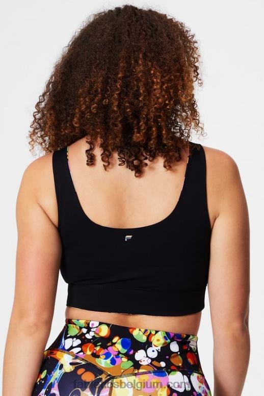 zwart caleidoscopisch/zwart vrouwen Harlyn midi medium impact sportbeha Fabletics LH20J1849