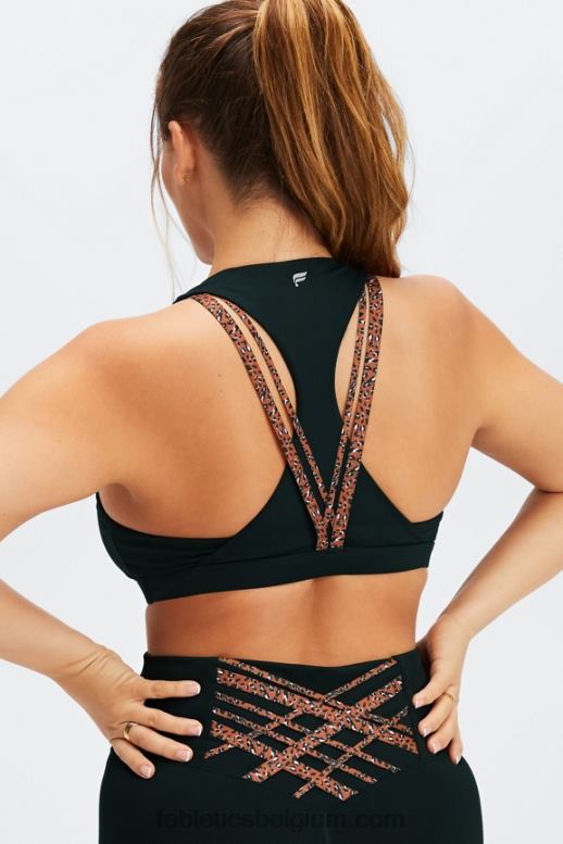 zwart/gebrand oker golvende leo vrouwen boost medium impact sportbeha 122 Fabletics LH20J1794