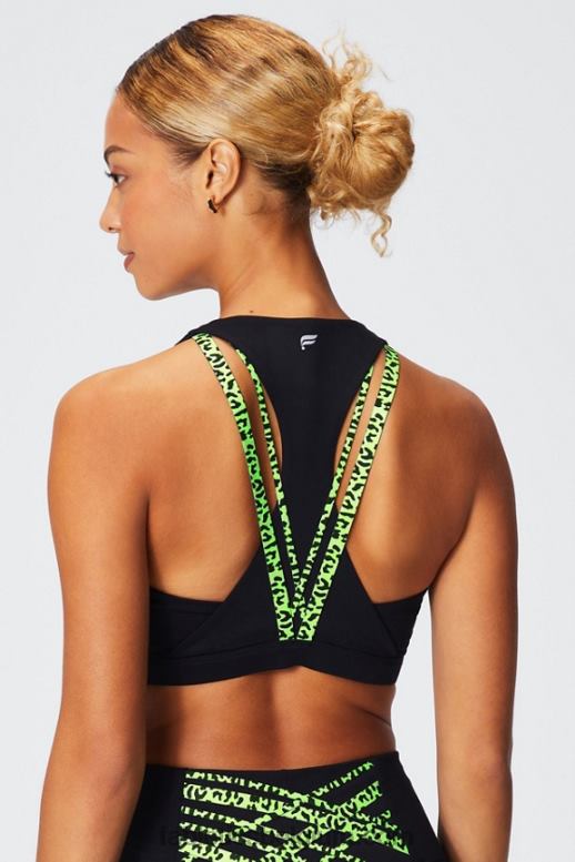 zwart/highlighter golvende cheetah vrouwen boost medium impact sportbeha 119 Fabletics LH20J1780