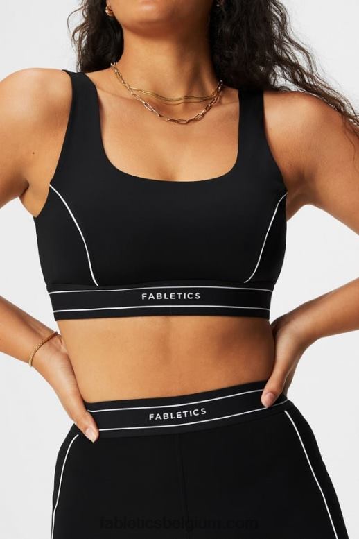 zwart/klassiek wit logo vrouwen medium impact sportbeha met biezen Fabletics LH20J1816