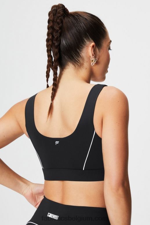 zwart/klassiek wit vrouwen medium impact sportbeha met biezen Fabletics LH20J1844