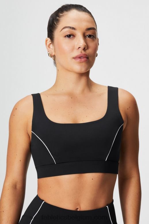 zwart/klassiek wit vrouwen medium impact sportbeha met biezen Fabletics LH20J1844