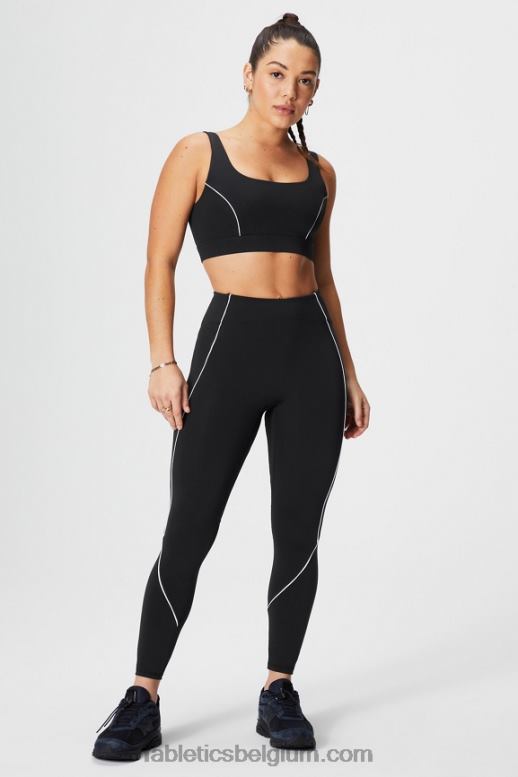 zwart/klassiek wit vrouwen medium impact sportbeha met biezen Fabletics LH20J1844