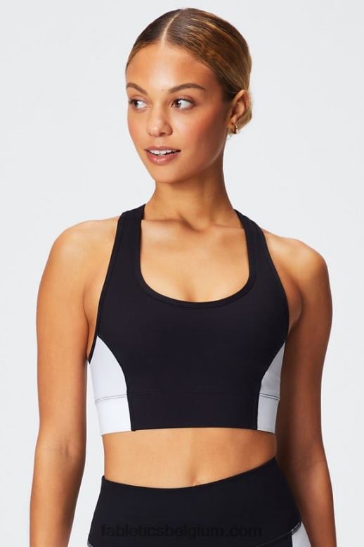 zwart/klassiek wit vrouwen medium impact sportbeha voor onderweg 113 Fabletics LH20J1744