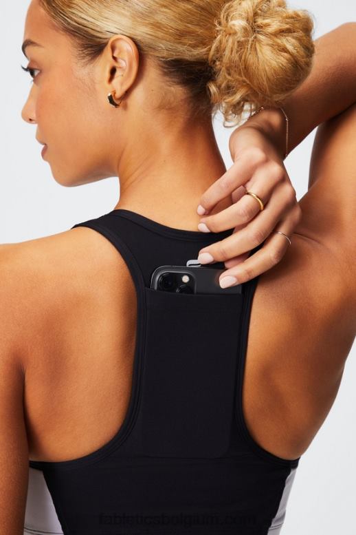 zwart/klassiek wit vrouwen medium impact sportbeha voor onderweg 113 Fabletics LH20J1744