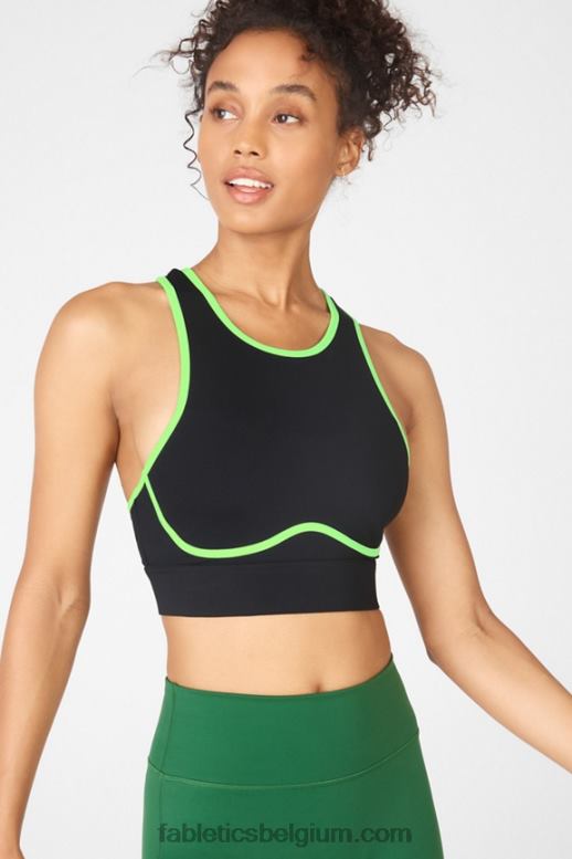 zwart/limoen twist vrouwen blare kruisrug medium impact sportbeha Fabletics LH20J1884