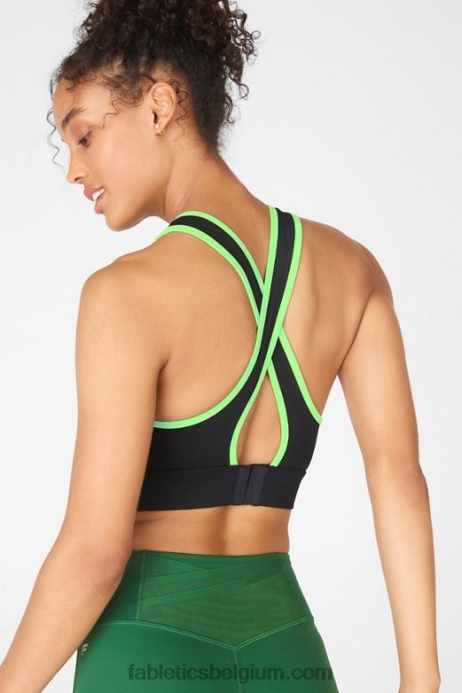 zwart/limoen twist vrouwen blare kruisrug medium impact sportbeha Fabletics LH20J1884