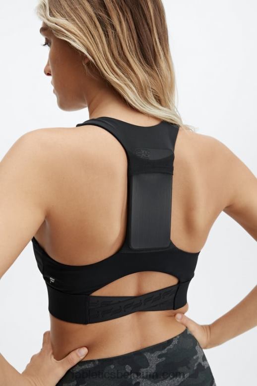 zwart logo vrouwen midi medium impact sportbeha voor onderweg 130 Fabletics LH20J1836