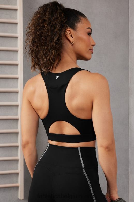 zwart vrouwen midi medium impact sportbeha voor onderweg 127 Fabletics LH20J1823
