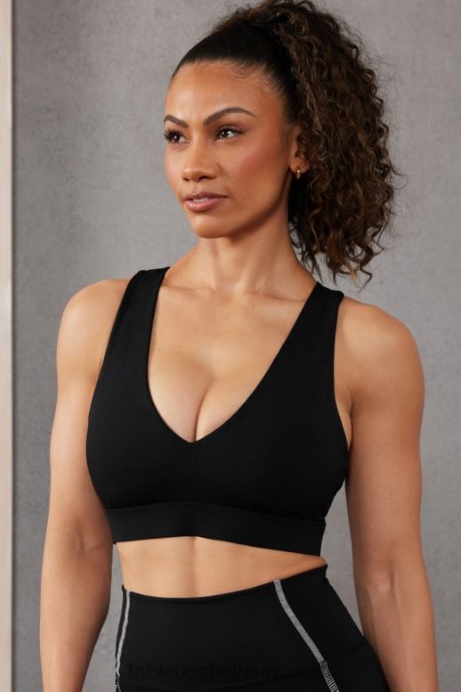 zwart vrouwen midi medium impact sportbeha voor onderweg 127 Fabletics LH20J1823