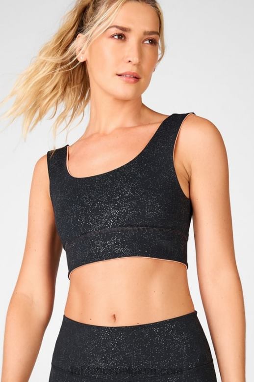 zwarte heldere glitter/zoete taart vrouwen Harlow omkeerbare medium impact sportbeha Fabletics LH20J1876
