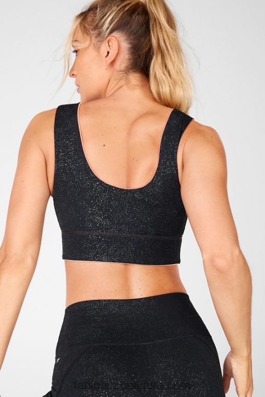 zwarte heldere glitter/zoete taart vrouwen Harlow omkeerbare medium impact sportbeha Fabletics LH20J1876