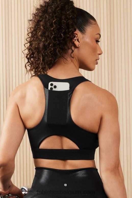 zwarte mistfolie vrouwen midi medium impact sportbeha voor onderweg 127 Fabletics LH20J1820