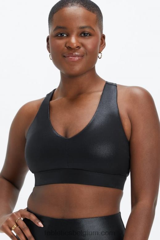 zwarte mistfolie vrouwen midi medium impact sportbeha voor onderweg 127 Fabletics LH20J1820