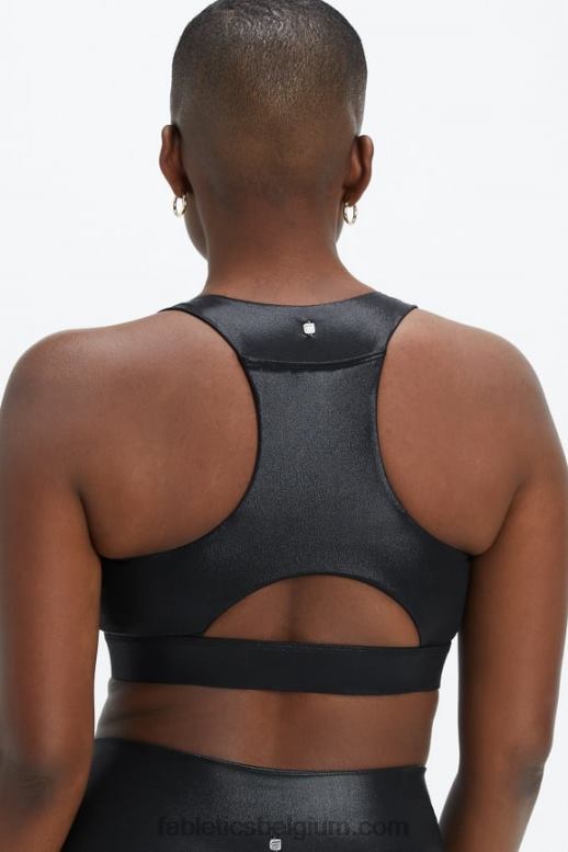 zwarte mistfolie vrouwen midi medium impact sportbeha voor onderweg 127 Fabletics LH20J1820
