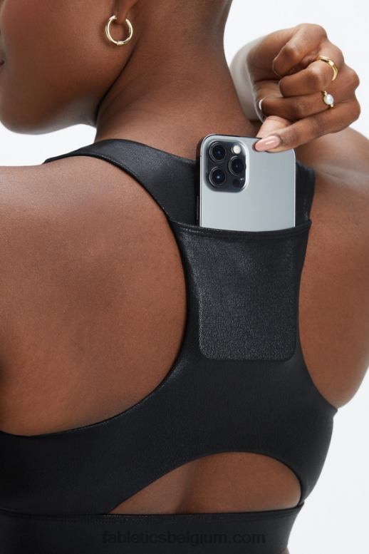 zwarte mistfolie vrouwen midi medium impact sportbeha voor onderweg 127 Fabletics LH20J1820